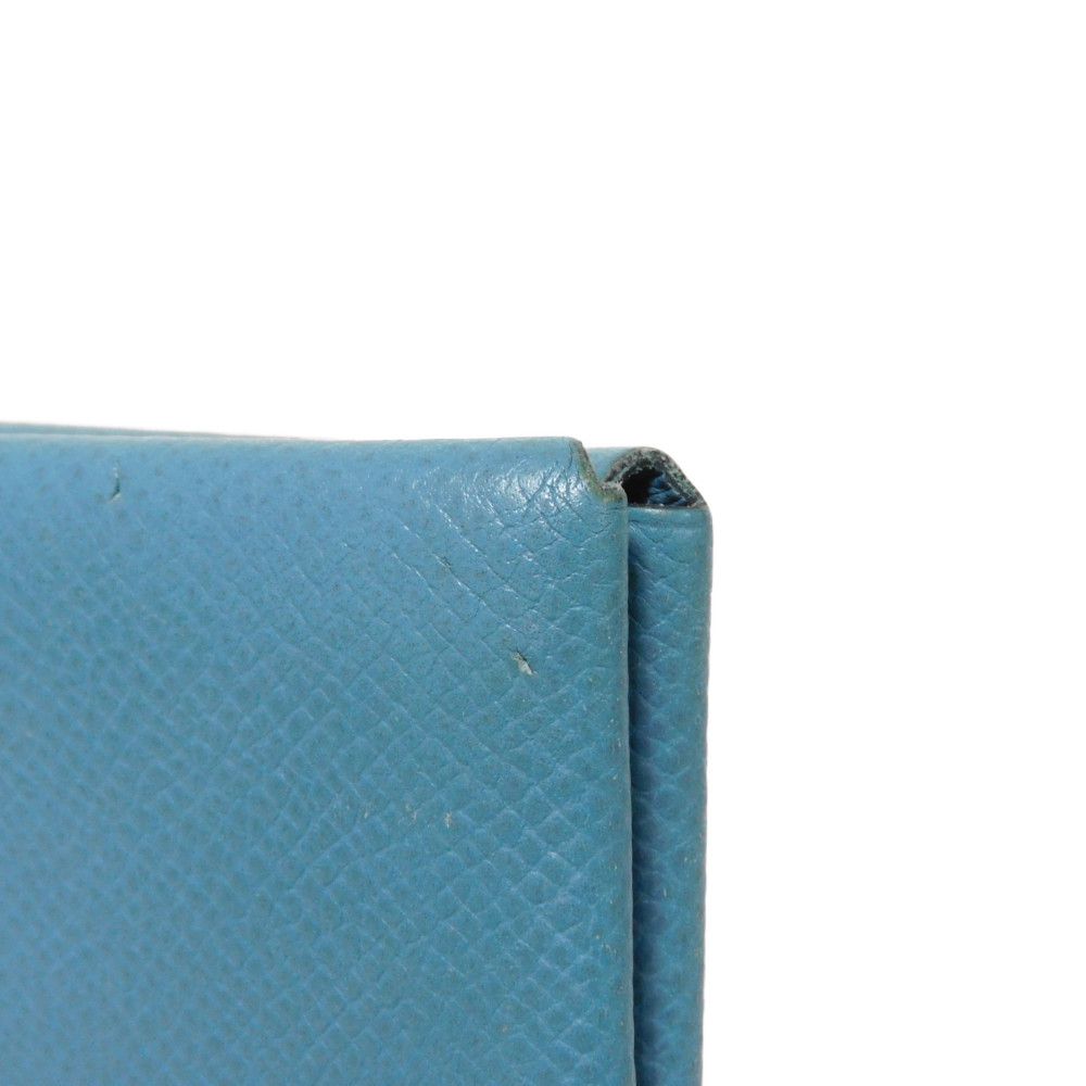 HERMES Card Case Epsom Blue gene Star Mark Pressed Calfskin Pastel Light Blue Bifold Wallet Calvi unisex(Unisex)  d