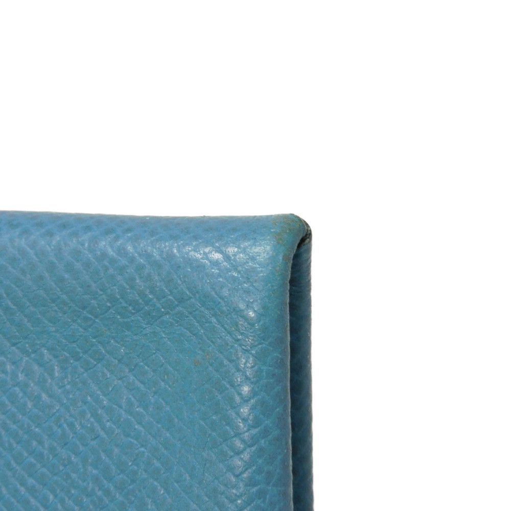 HERMES Card Case Epsom Blue gene Star Mark Pressed Calfskin Pastel Light Blue Bifold Wallet Calvi unisex(Unisex)  d