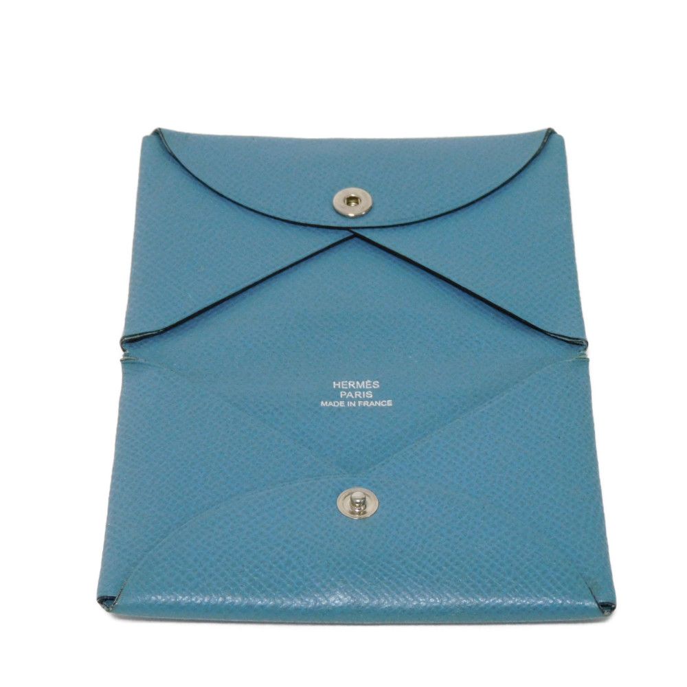 HERMES Card Case Epsom Blue gene Star Mark Pressed Calfskin Pastel Light Blue Bifold Wallet Calvi unisex(Unisex)  d