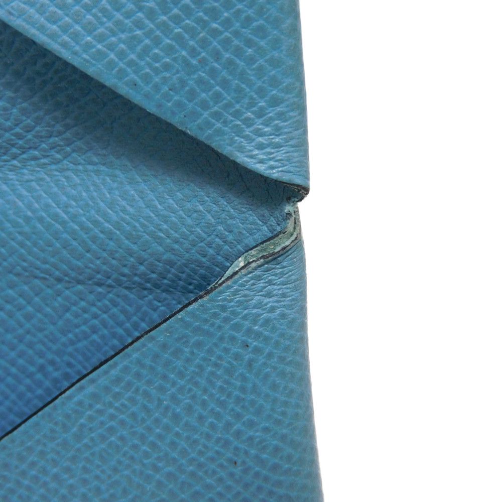 HERMES Card Case Epsom Blue gene Star Mark Pressed Calfskin Pastel Light Blue Bifold Wallet Calvi unisex(Unisex)  d