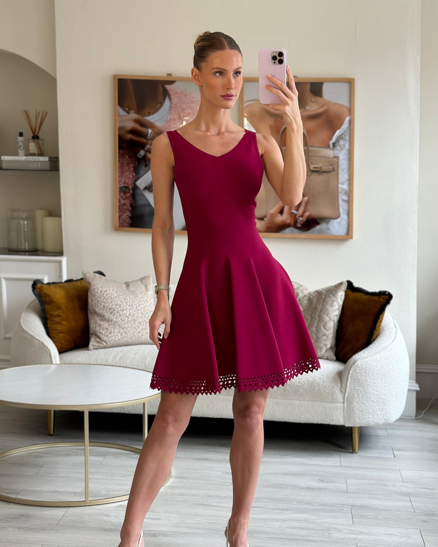 Ala•a Fuchsia Pink Sleeveless Skater Dress Size FR 38 (UK 10)