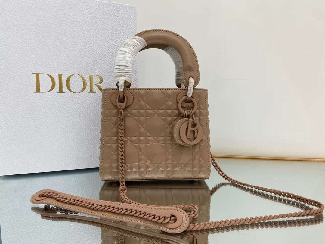 Top Quality Mini Lady Bag Cannage with Beaded Motif, Brown, For Women Womens Handbags, Crossbody Bags, 18cm CD