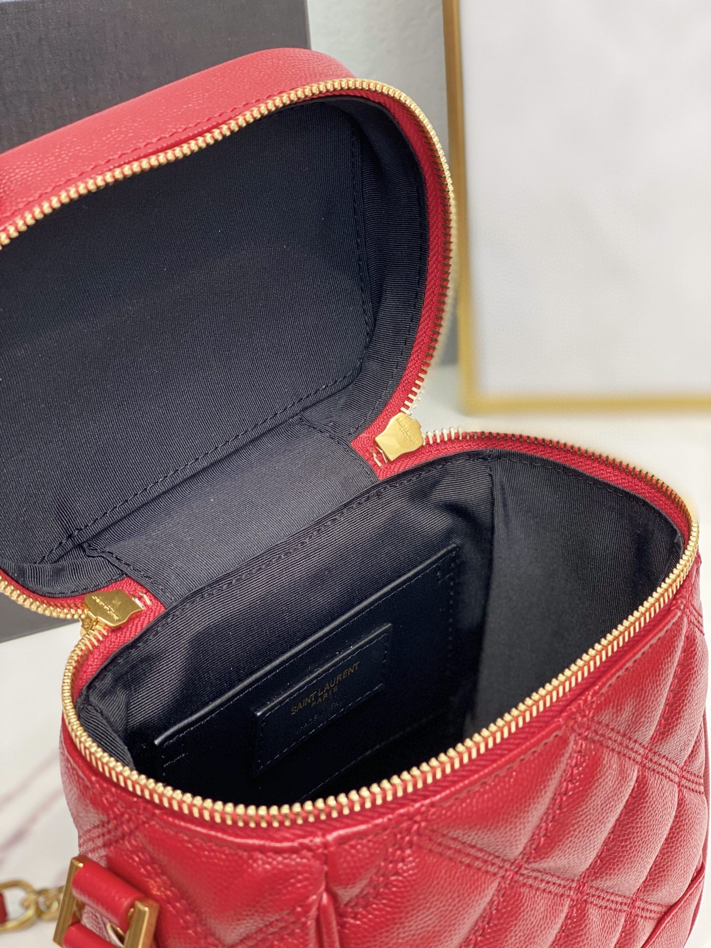 YSSL 80’s Vanity Bag In Carré-Quilted Grain De Poudre Red For Women 6in/16.5cm YSL 649779DME276805