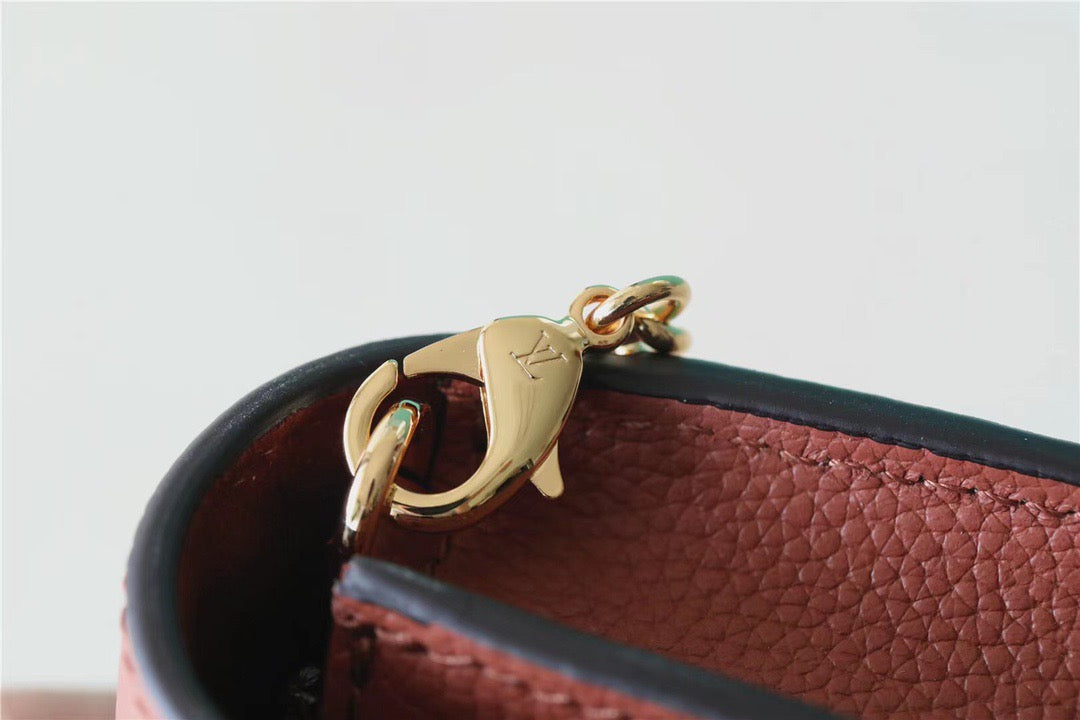 Top Quality Mylockme Chain Pochette Brown / Quartz White For Women,  Shoulder and Crossbody Bags 7.5in/19cm Top Quality 