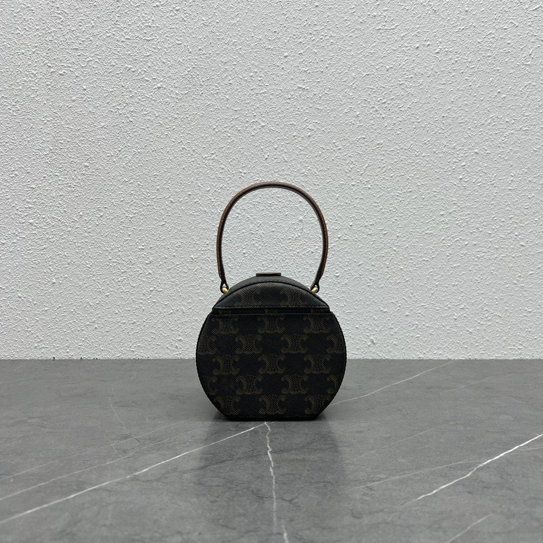 Top Quality Round Box Triomphe In Triomphe Canvas Tan For Women 5in/12cm