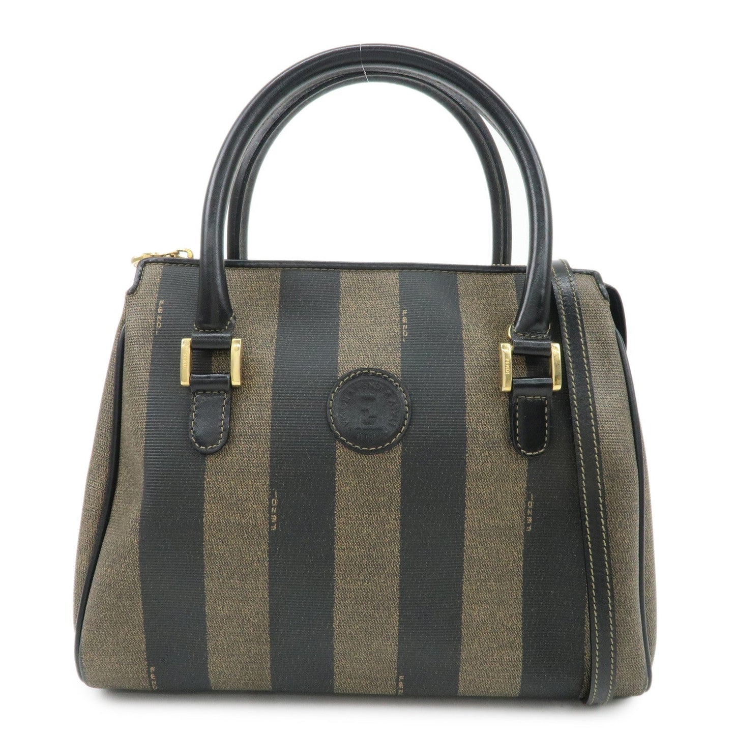 FENDI Pequin PVC Leather 2Way Bag Hand Bag Brown Black  d