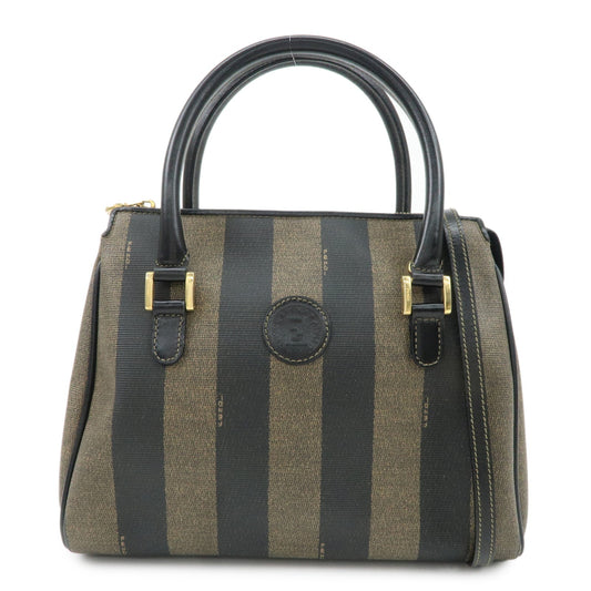 FENDI Pequin PVC Leather 2Way Bag Hand Bag Brown Black  d