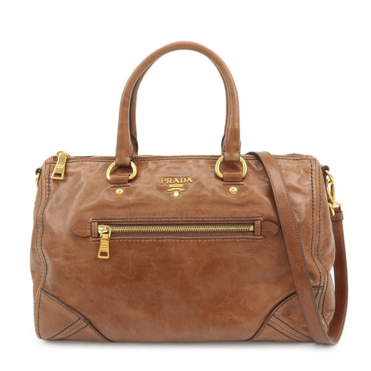 PRADA Logo Leather 2way Hand Bag Shoulder Bag Brown BL0727  d