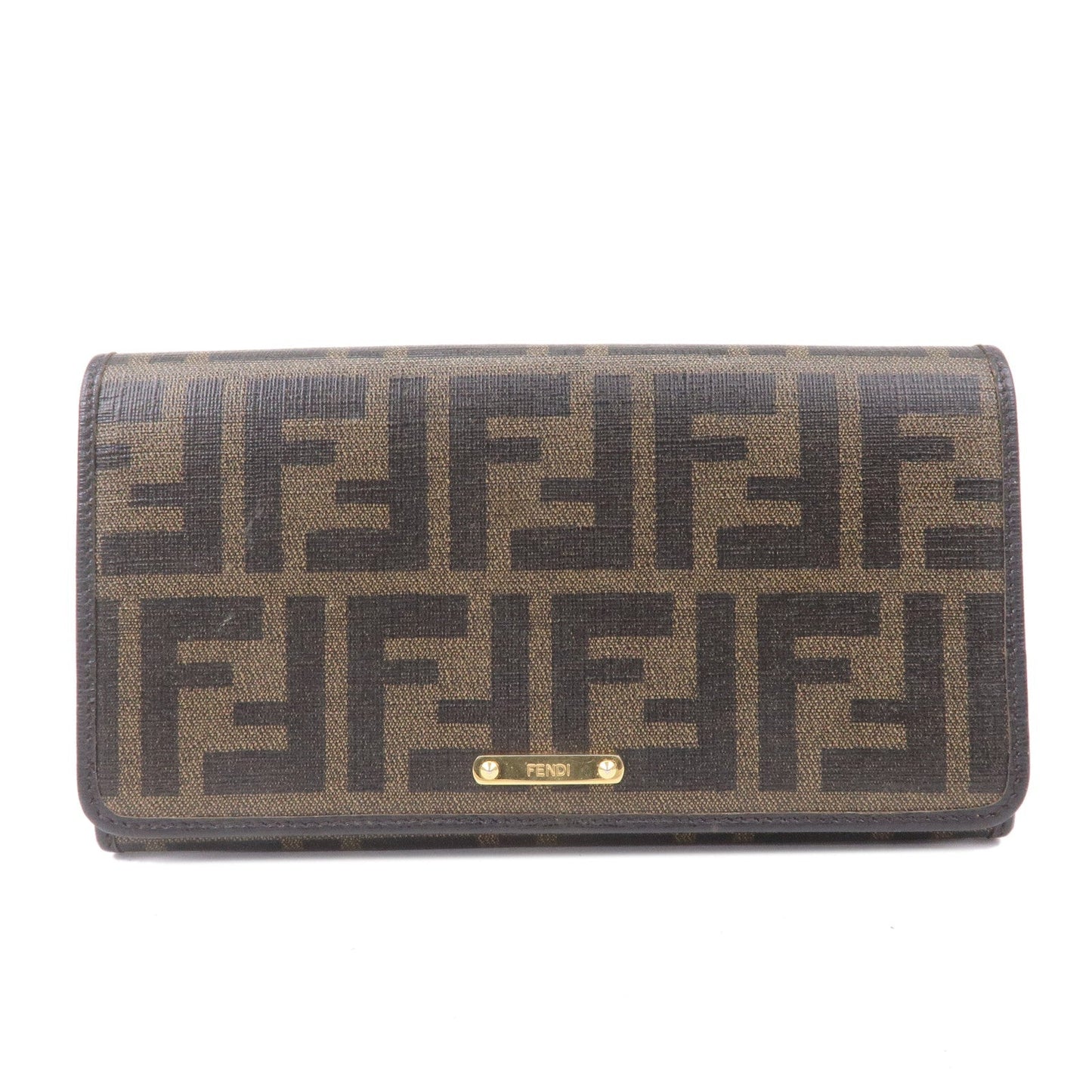 FENDI Zucca Print PVC Leather Bi-fold Long Wallet Brown 8M0298