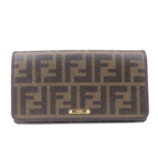 FENDI Zucca Print PVC Leather Bi-fold Long Wallet Brown 8M0298