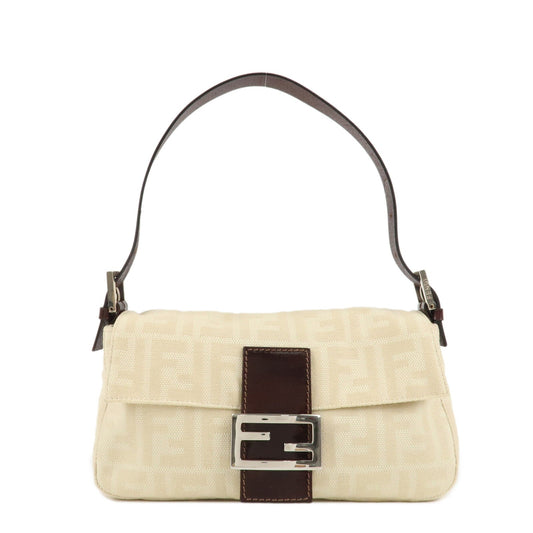 FENDI Mamma Baguette Zucca Canvas Leather Shoulder Bag Beige 26424  d