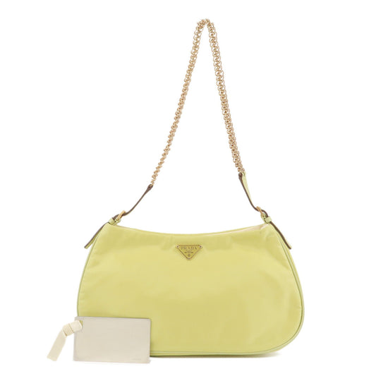 PRADA Nylon Leather Chain Shoulder Bag Yellow BR0105  d