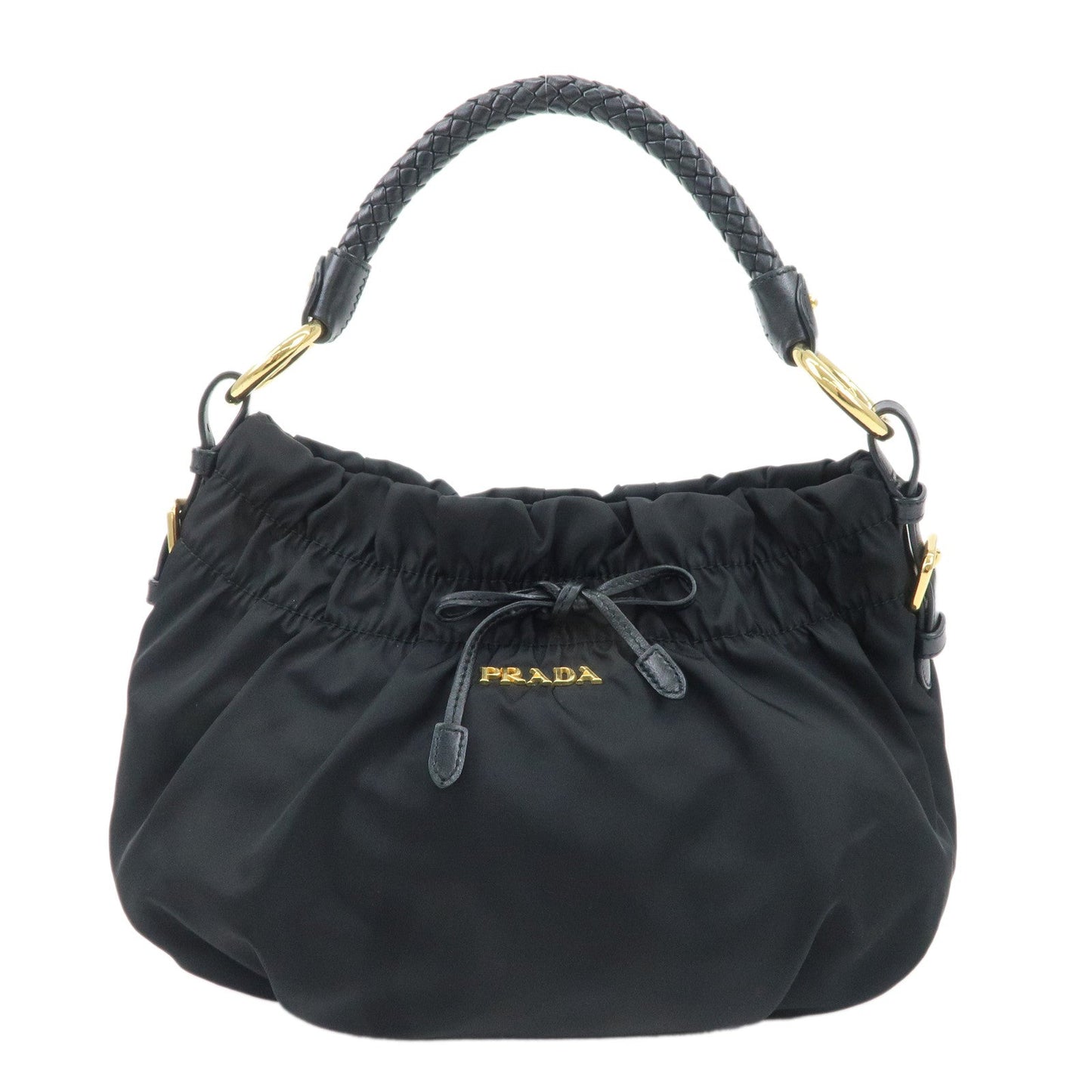 PRADA Nylon Leather Shoulder Bag Black  d