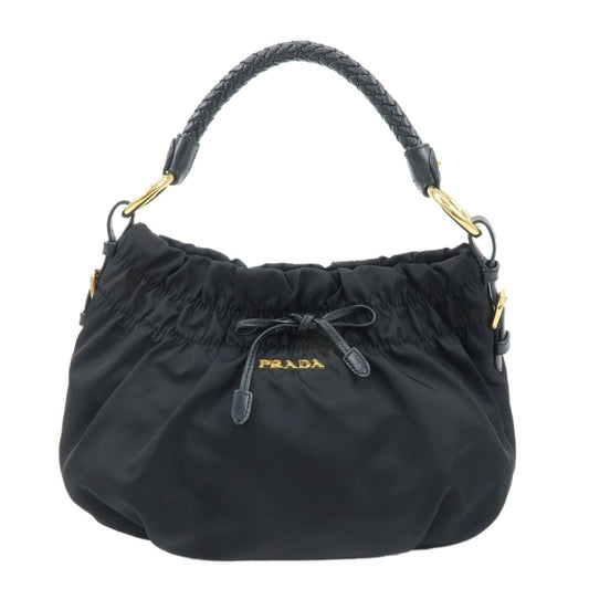 PRADA Nylon Leather Shoulder Bag Black  d