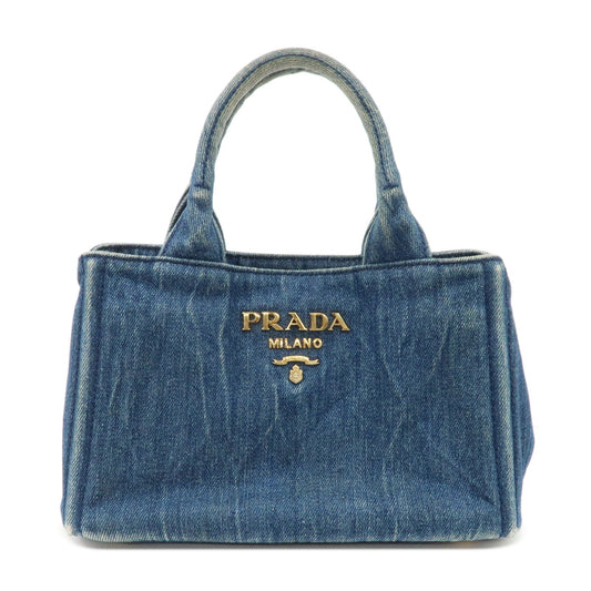 PRADA Nano Canapa Mini Denim Hand Bag Tote Bag Blue  d