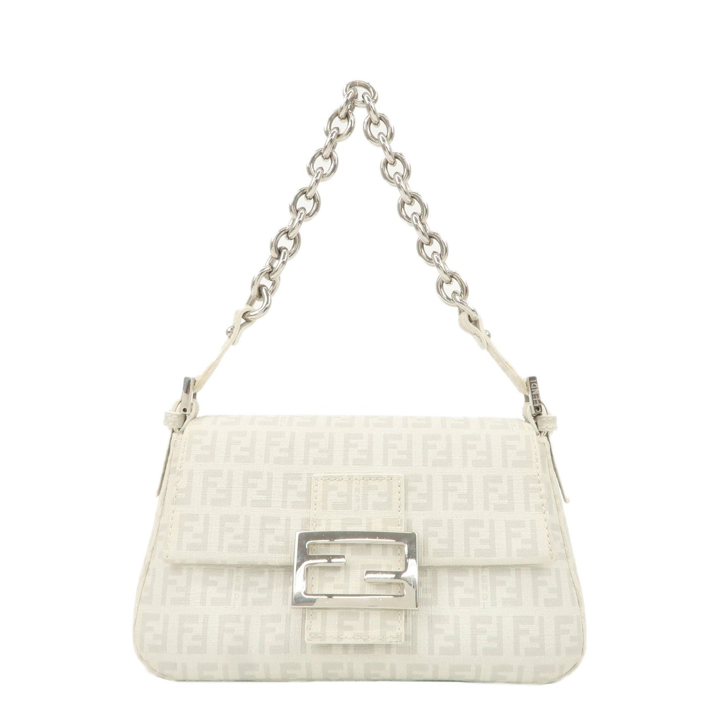 FENDI Mini Mamma Baguette Zucchino Canvas Leather Shoulder Bag  d