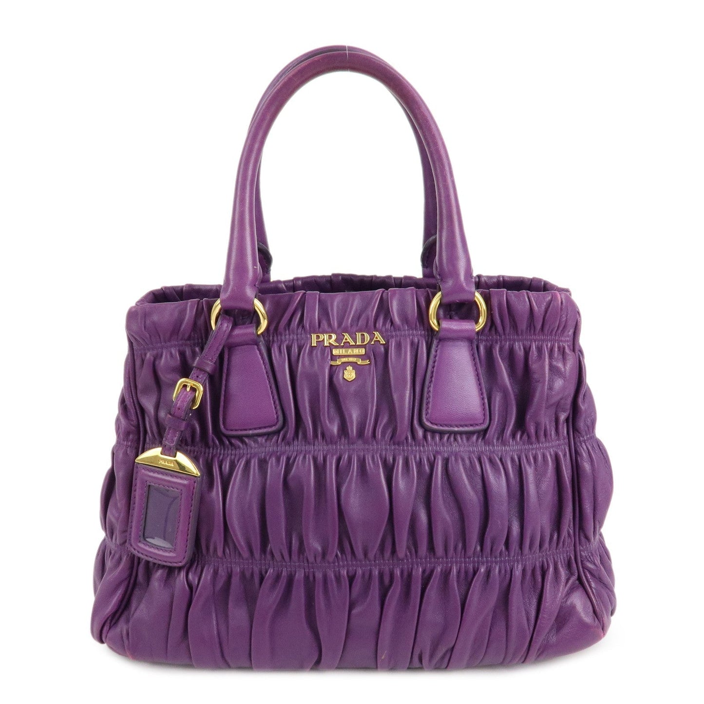 PRADA Leather Gathered Hand Bag Purple Gold Hardware BN2394  d