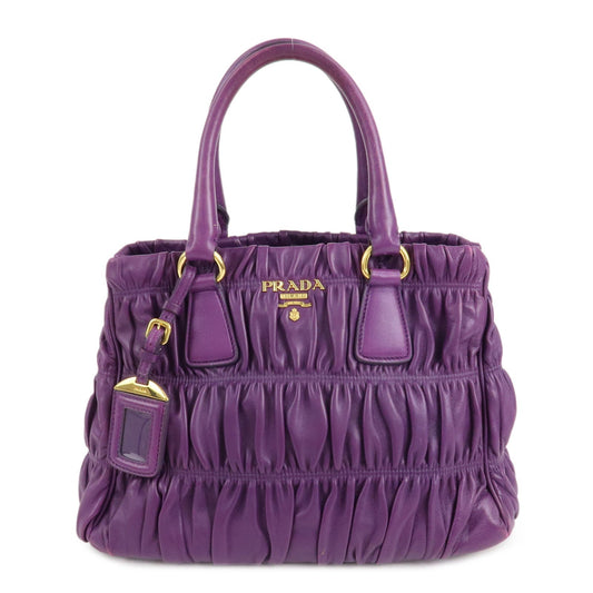 PRADA Leather Gathered Hand Bag Purple Gold Hardware BN2394  d