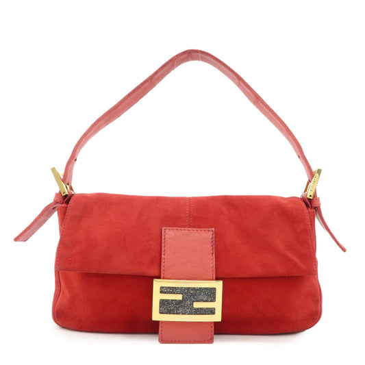 FENDI Mamma Baguette Suede Leather Shoulder Bag Red 26424  d