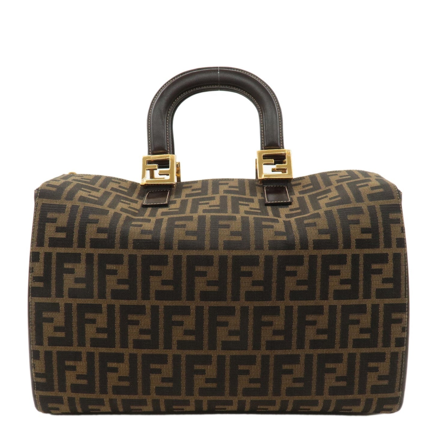 FENDI Zucca Canvas Leather Hand Bag Brown Black