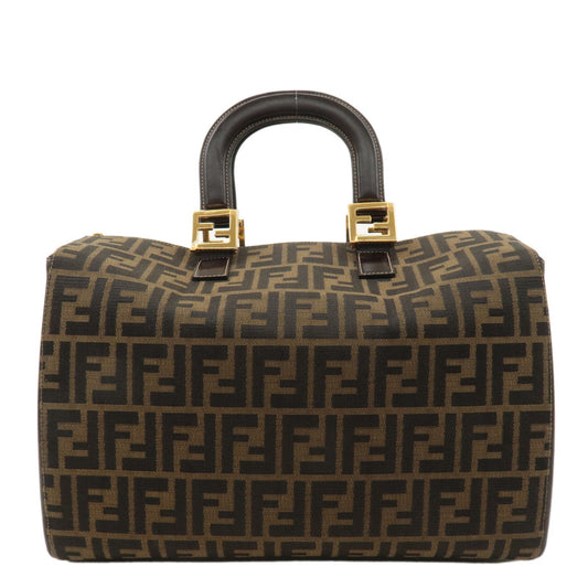 FENDI Zucca Canvas Leather Hand Bag Brown Black