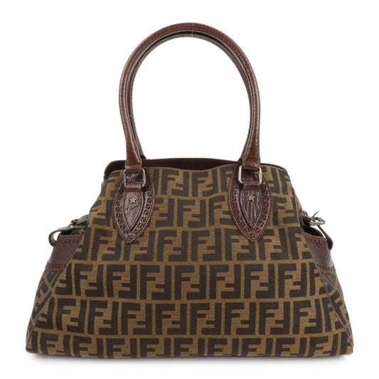 FENDI Ethnico Zucca Canvas Leather Shoulder Bag Brown 8BN162  d