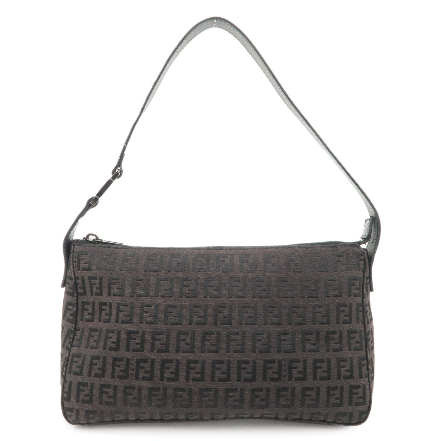 FENDI Zucchino Canvas Leather Shoulder Bag Dark Brown 8BR444  d