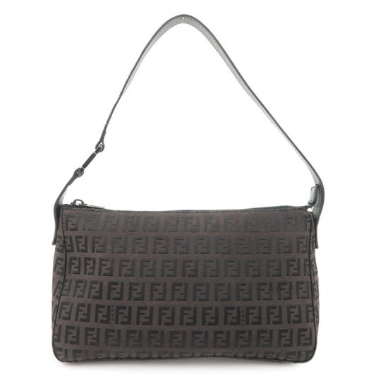FENDI Zucchino Canvas Leather Shoulder Bag Dark Brown 8BR444  d