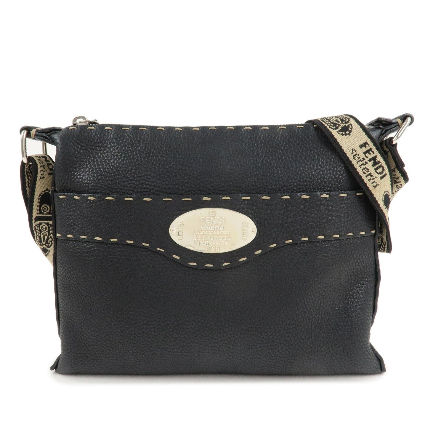FENDI Selleria Leather Shoulder Bag Crossbody Bag Black 8BT092  d