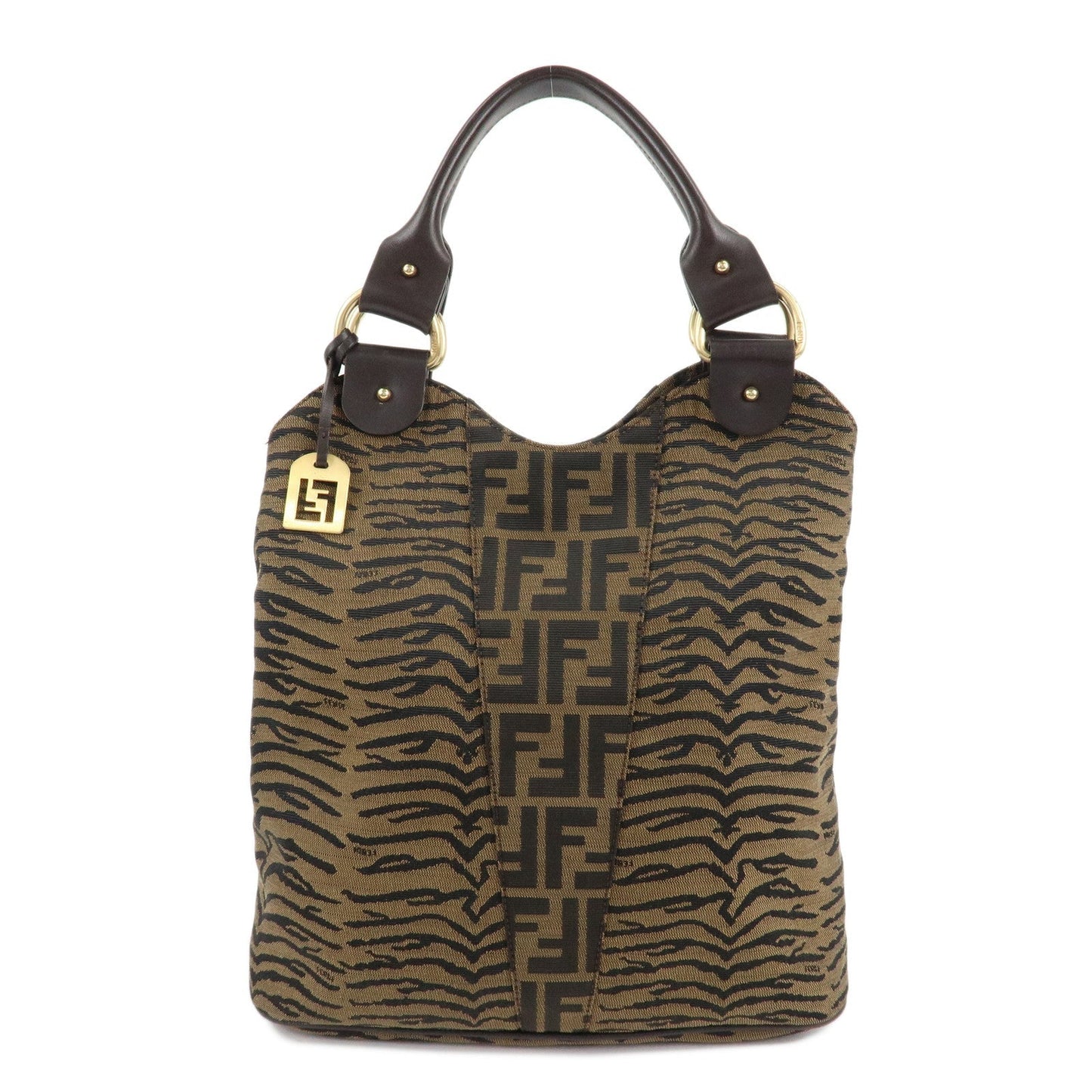 FENDI Zucca Canvas Leather Tote Bag Hand Bag 8BR284 Brown Black  d