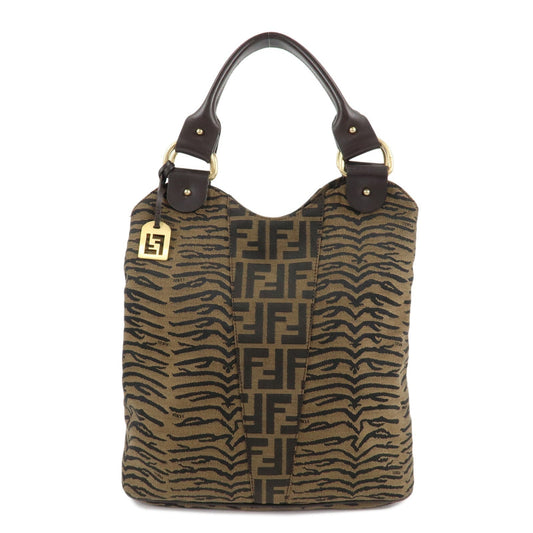 FENDI Zucca Canvas Leather Tote Bag Hand Bag 8BR284 Brown Black  d