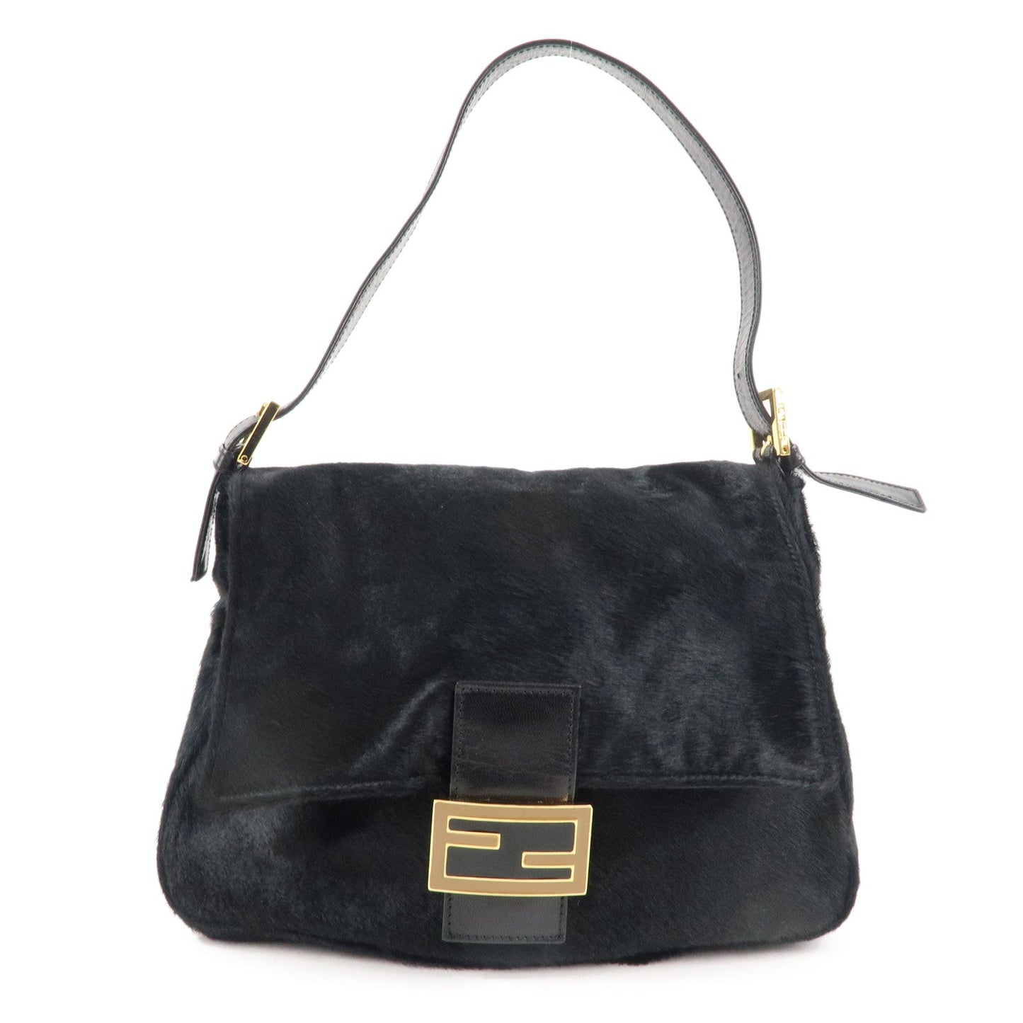 FENDI Mamma Baguette Unborn Calf Leather Shoulder Bag Bleck 26325