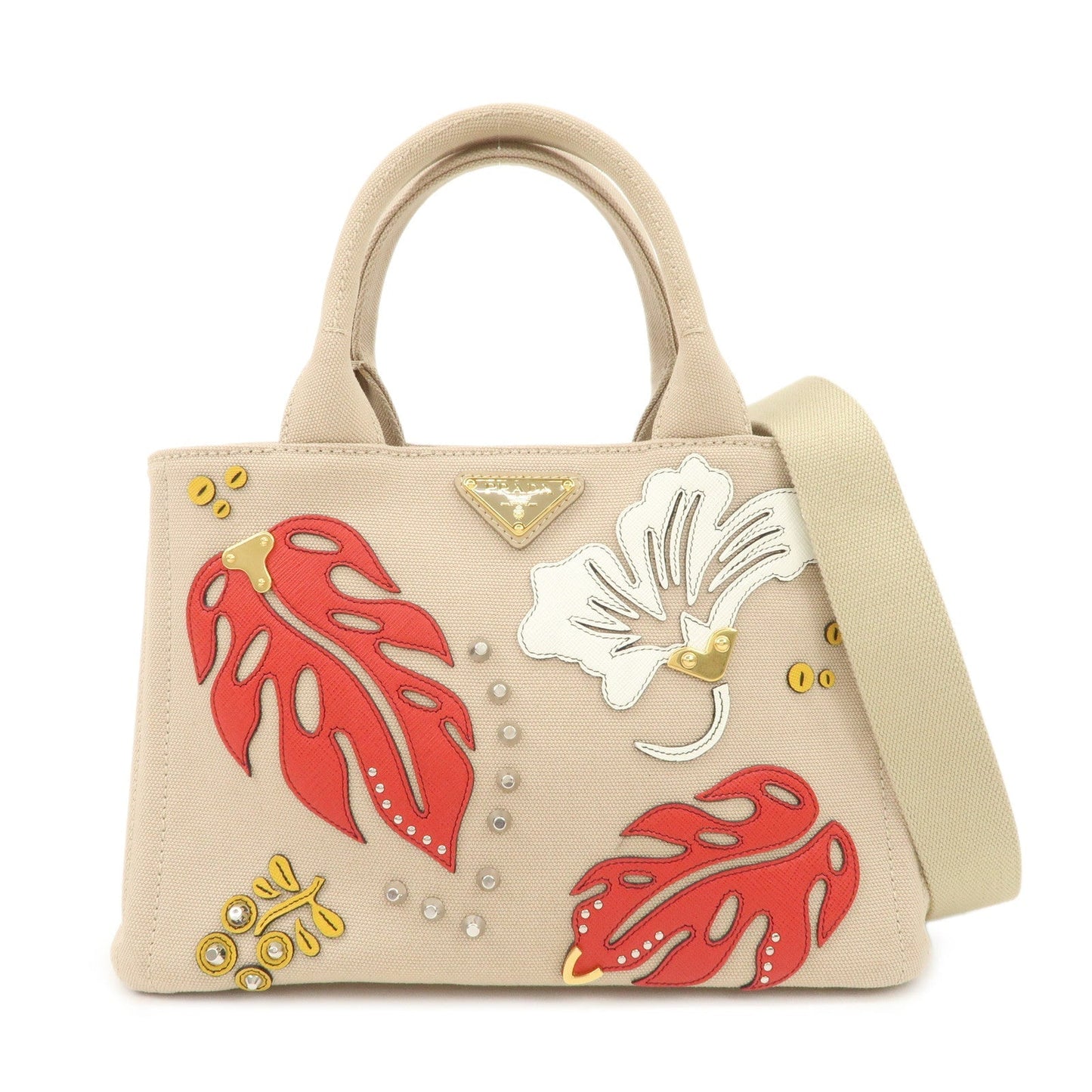 PRADA Hibiscus Canapa Mini Canvas Leather 2Way Bag Beige 1BG439  d
