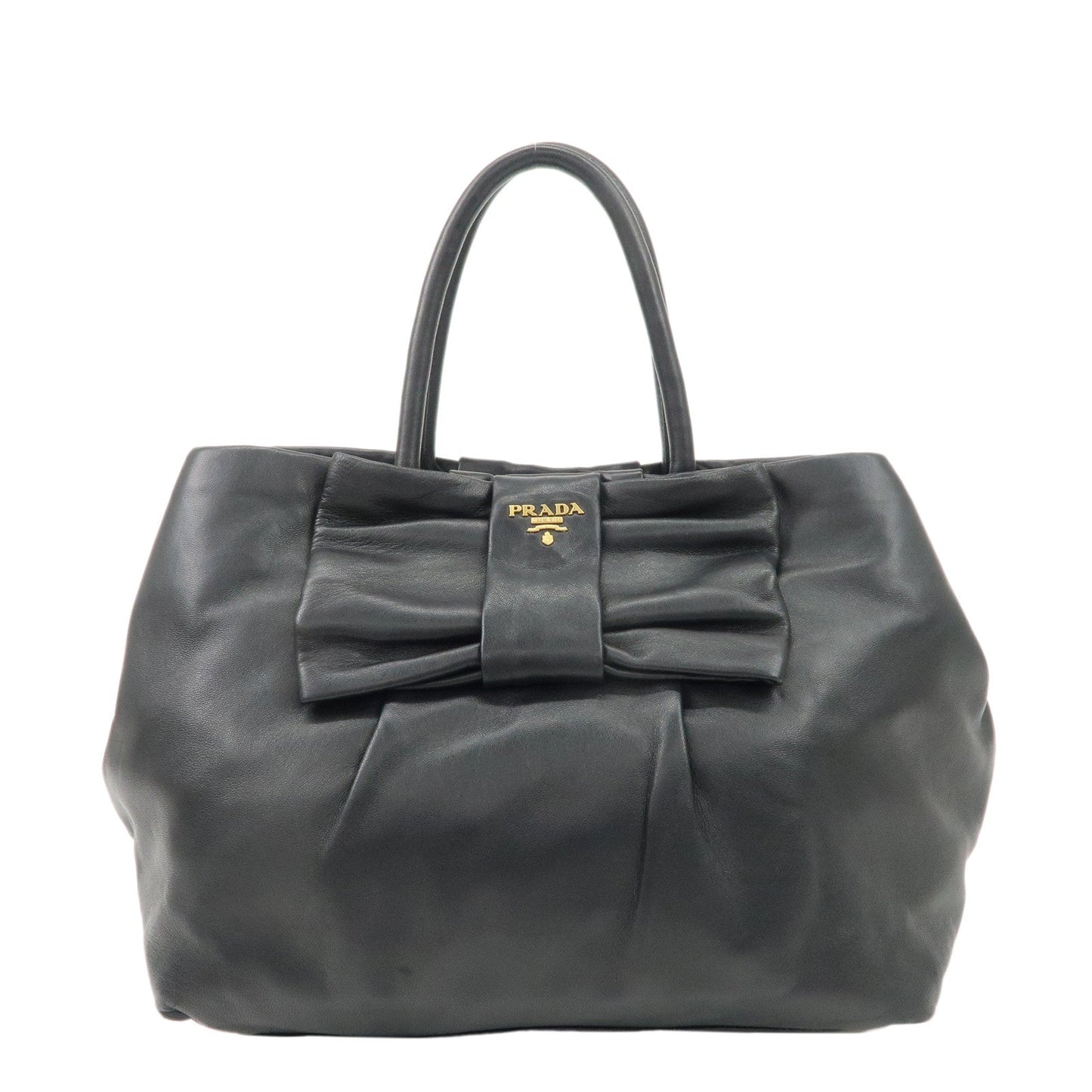 PRADA Leather Ribbon Tote Bag Hand Bag NERO Black BN1601  d