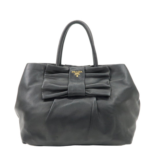 PRADA Leather Ribbon Tote Bag Hand Bag NERO Black BN1601  d