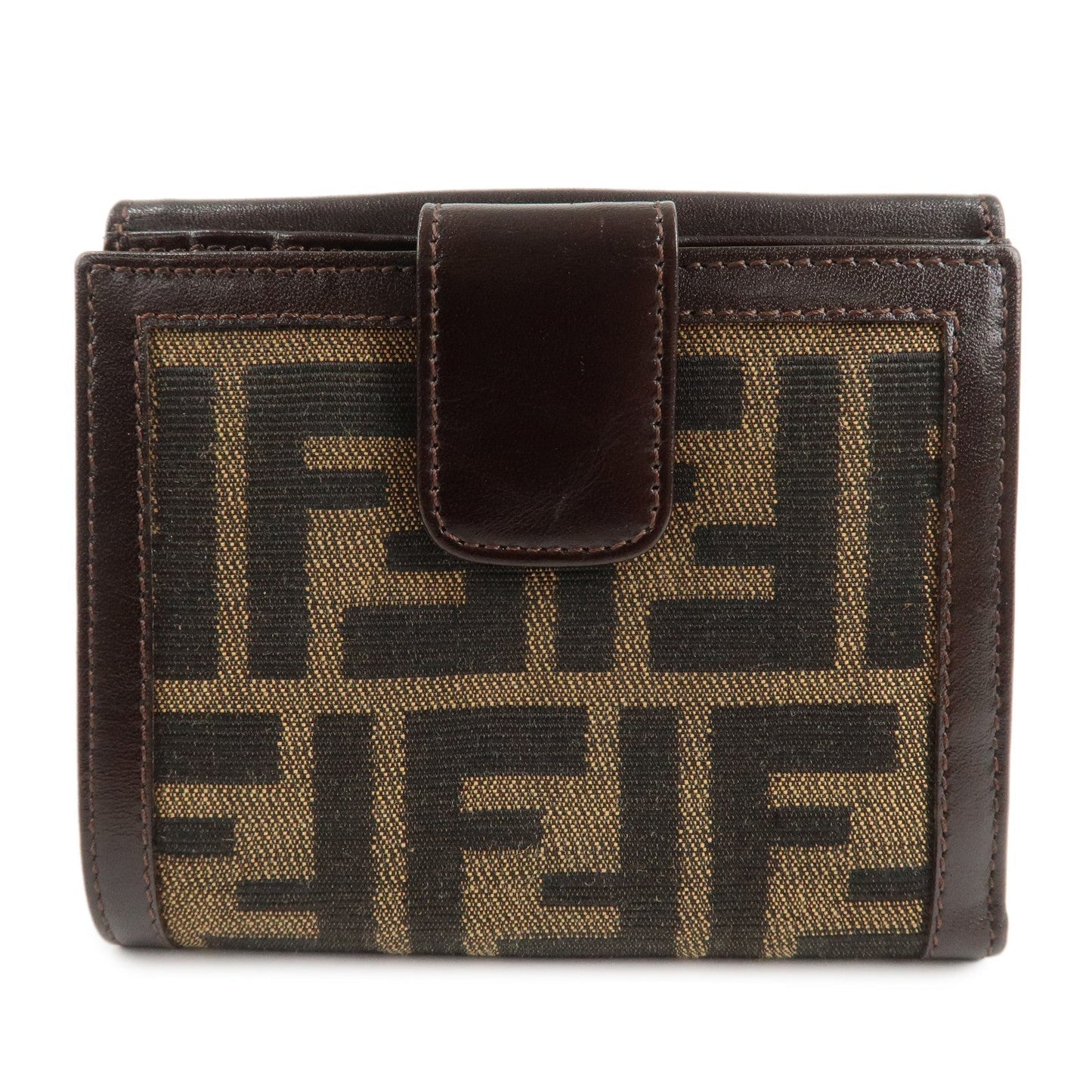 FENDI Zucca Canvas Leather W Hook Bifold Wallet 12671  d