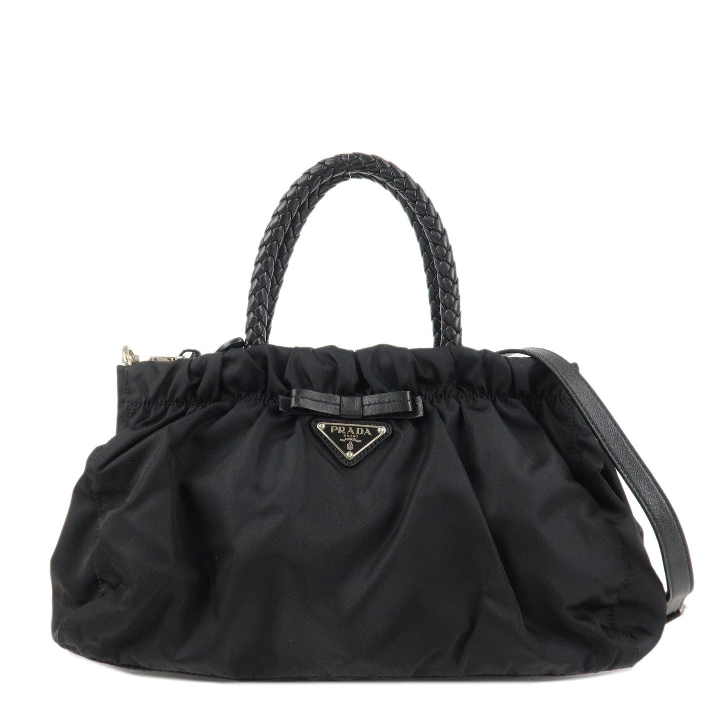 PRADA Nylon Leather Ribbon 2Way Shoulder Bag Black BN1631  d