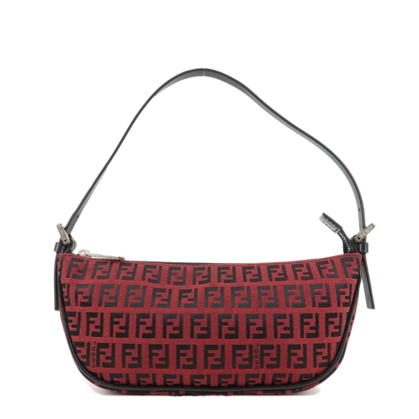 FENDI Zucchino Canvas Leather Accessory Pouch Hand Bag Black Red  d