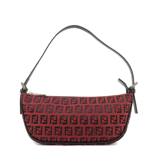 FENDI Zucchino Canvas Leather Accessory Pouch Hand Bag Black Red  d