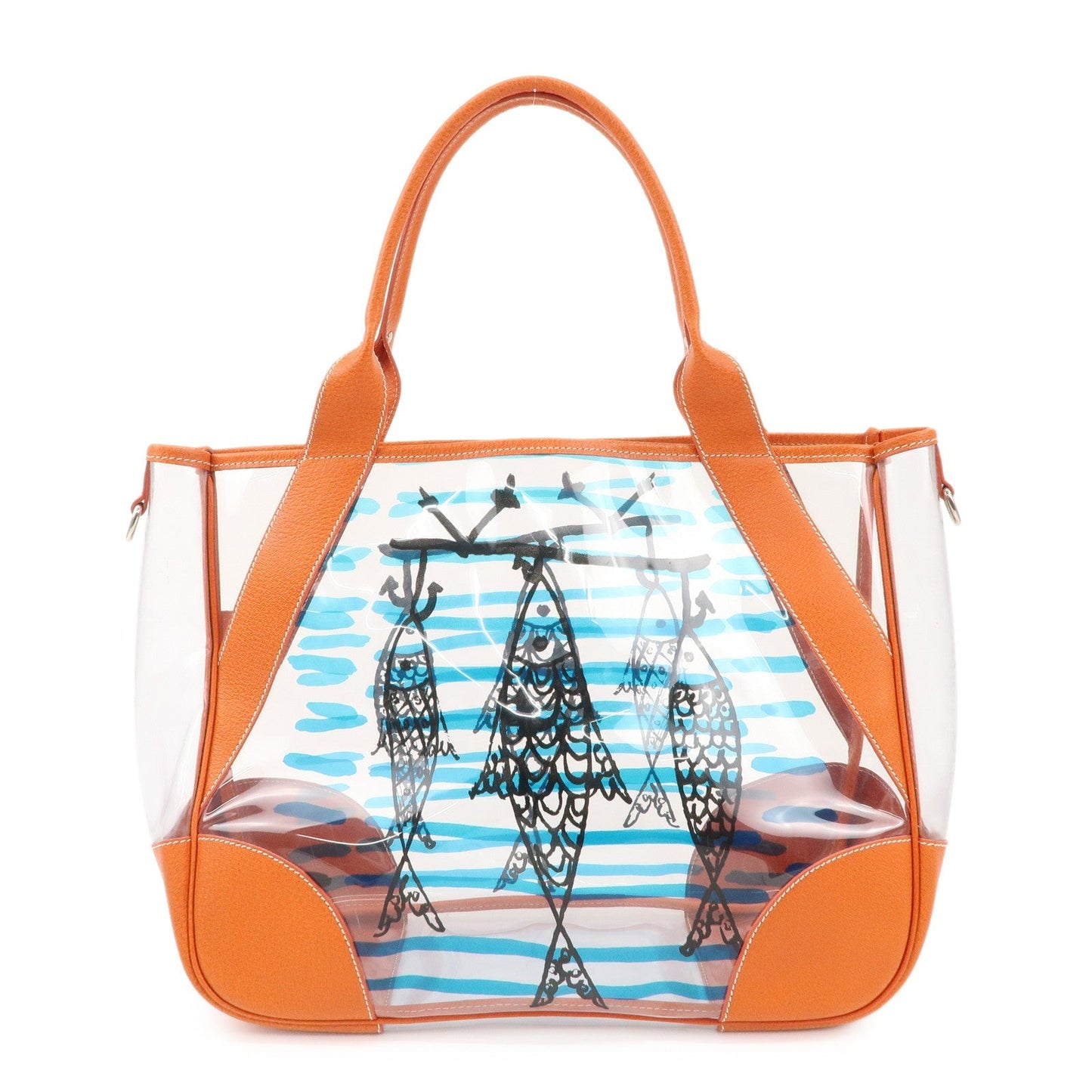 PRADA PVC Leather  Fish Print Clear Tote Bag Orange BR3020  d