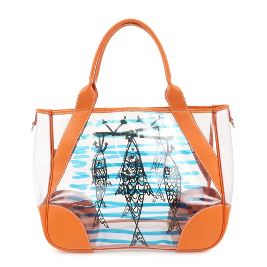 PRADA PVC Leather  Fish Print Clear Tote Bag Orange BR3020  d