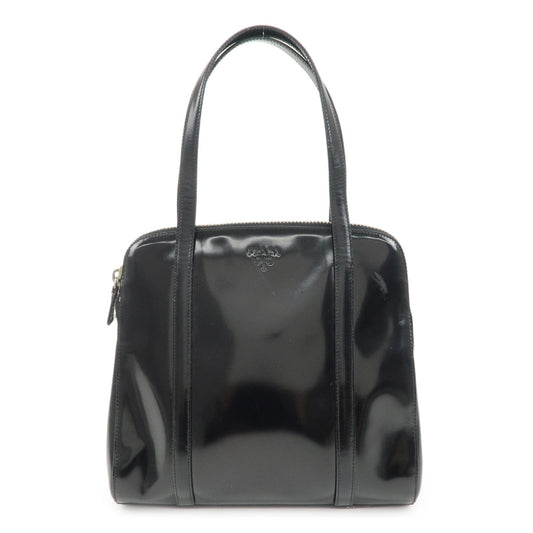 PRADA Patent Leather Tote Bag Hand Bag Black Silver HDW  d