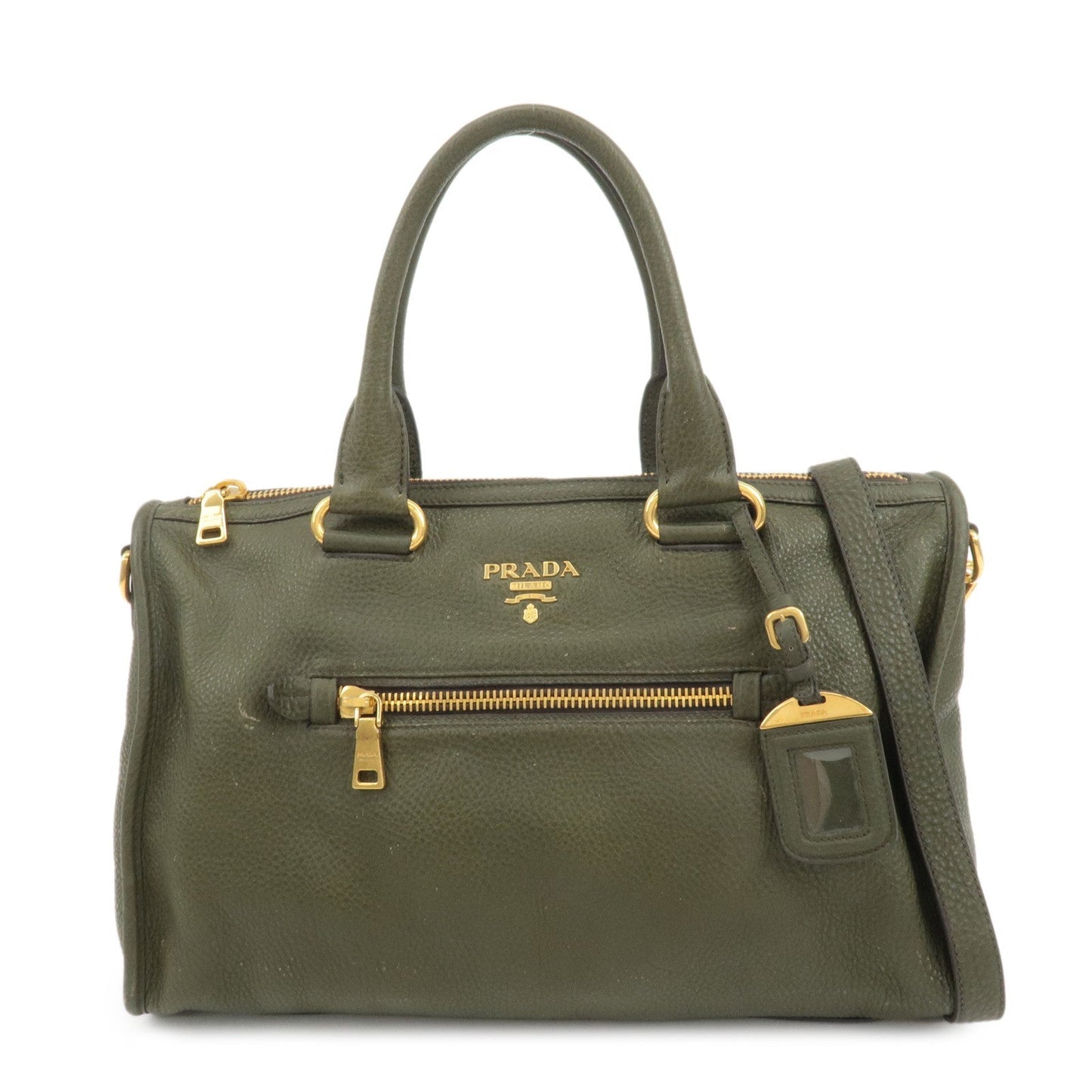 PRADA Leather 2Way Bag Hand Bag Shoulder Bag Khaki BL0805  d