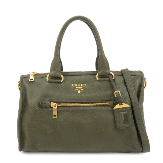 PRADA Leather 2Way Bag Hand Bag Shoulder Bag Khaki BL0805  d