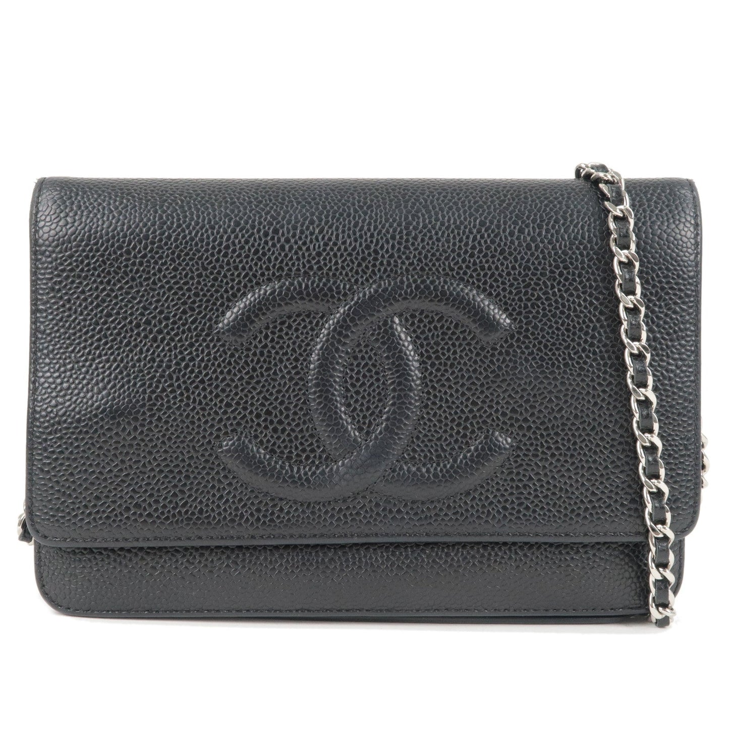 Chanel Coco Mark Caviar Skin Chain Wallet Shoulder Bag A48654