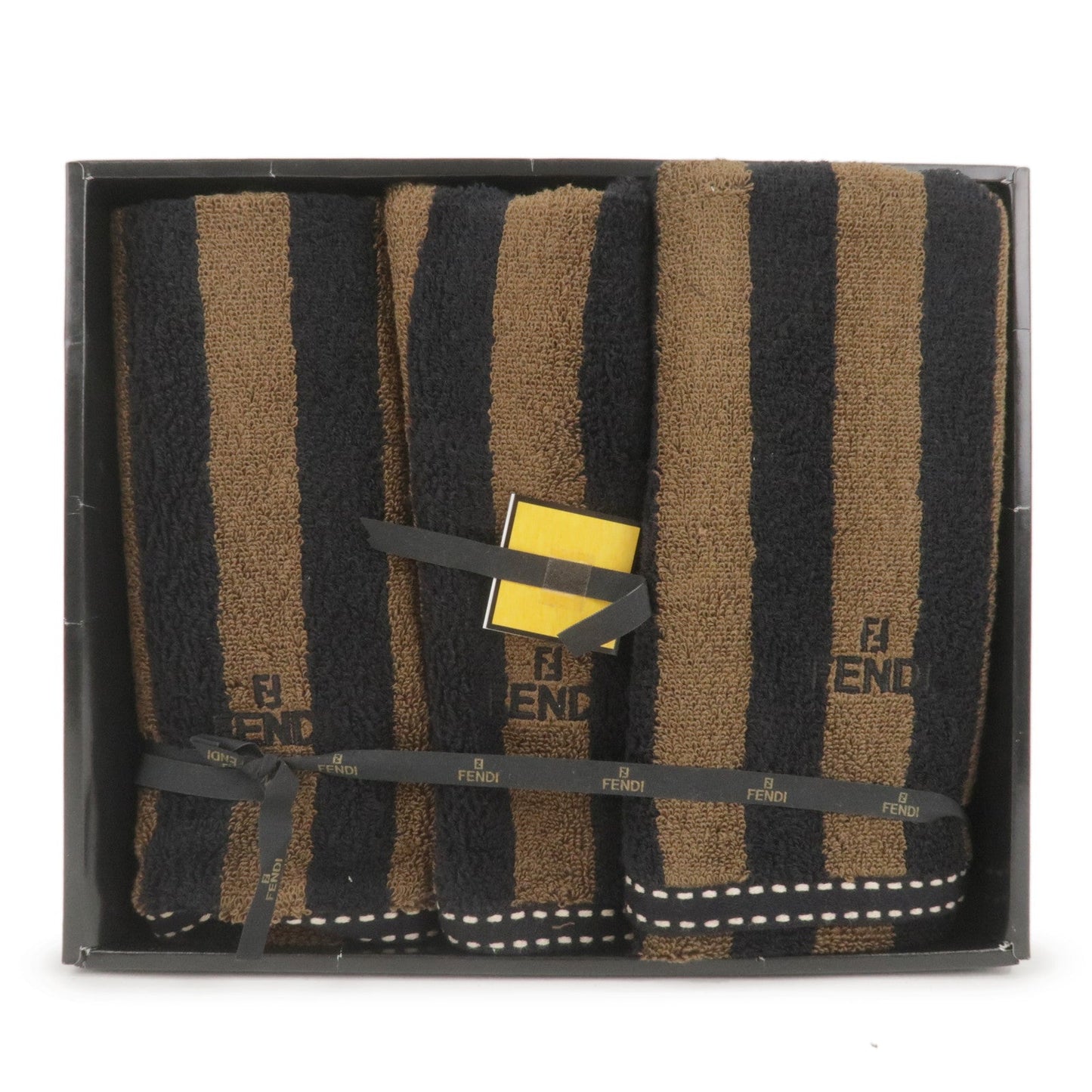 FENDI Pequin Set of 3 Cotton 100% Logo Towel Striped Brown