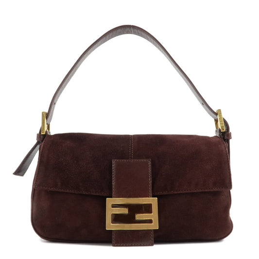 FENDI Suede Leather Shoulder Bag Dark Brown 26424  d