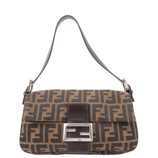 FENDI Zucca Mamma Baguette Canvas Leather Black Brown 26424