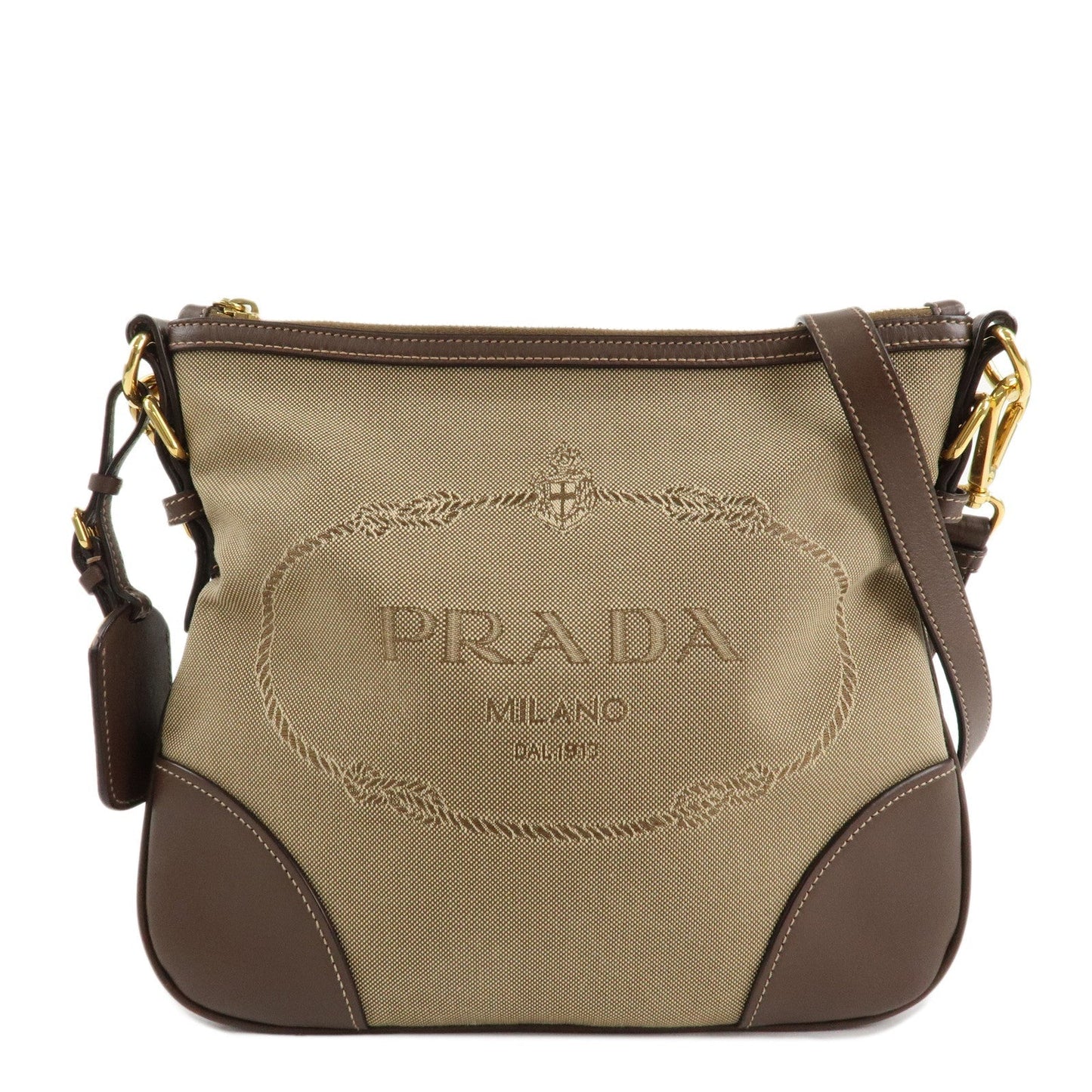 PRADA Jacquard Leather Shoulder Bag Purse Beige Brown BT867A  d