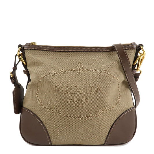 PRADA Jacquard Leather Shoulder Bag Purse Beige Brown BT867A  d